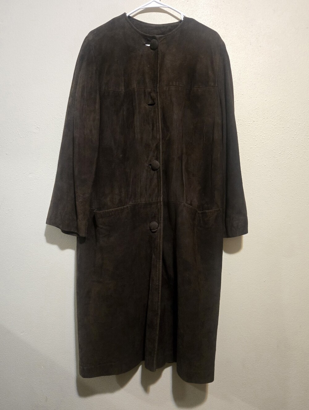 Womens Dark Brown Suede Long Coat - Classic Minimalist Style